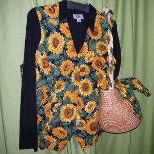 Sunflower Straw Handbag Lot Set 4 BONUS Sunflower Vest, Socks, Scrunchie…